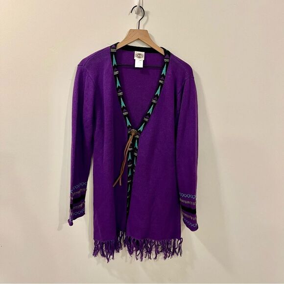 Rods Western Boho Aztec Beaded Cardigan with Turquoise Accents and Buckle XL - Picture 1 of 11